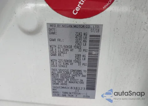 2018 Nissan Rogue Sl from USA, damaged, VIN 5N1AT2MV6JC838123